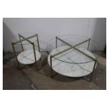 Modern Glass and Faux Marble Round Coffee Table and Side Table Set