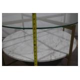 Modern Glass and Faux Marble Round Coffee Table and Side Table Set