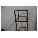 Tall Gold Metal and Glass Display Shelf, 73" H