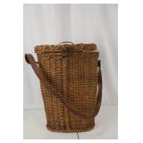Wicker Basket with Lid & Leather Strap - Vintage Hamper