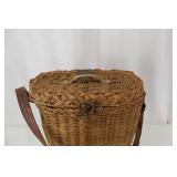Wicker Basket with Lid & Leather Strap - Vintage Hamper