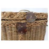 Wicker Basket with Lid & Leather Strap - Vintage Hamper