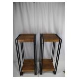 End Table Pair - Wood Top & Black Metal Frame