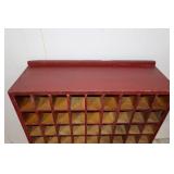 Vintage Red Wooden Grid Cubby Shelf