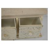 Three-Drawer Carved Wood Storage Chest - Distressed Cream Finish