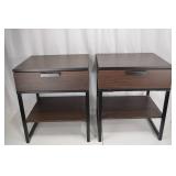 Nightstands - Dark Wood Grain with Black Metal Frame (Set of 2)