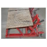 Hydraulic Scissor Lift Table - Red with Wood Deck & Casters