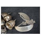 Sterling Silver Thimbles & Crescent Plate Necklace - GIN Engraved