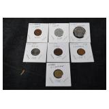 Coins - NL 1c 2003 & GR 10 Drachmes & FR 5 Centimes & DK 100 Øre & SE 50 Öre