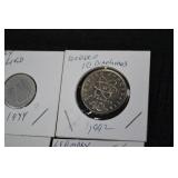 Coins - NL 1c 2003 & GR 10 Drachmes & FR 5 Centimes & DK 100 Øre & SE 50 Öre