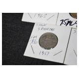 Spain Franco Era Coins - 50 Céntimos, 1 Peseta, 5 Pesetas, 10 Céntimos
