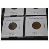Indian Head Cent Coins - 12-Coin Card Flip Lot (1899-1908)