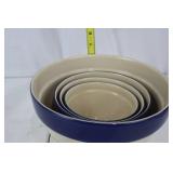 Nesting Ceramic Bowls - Beige with Blue Rim - Made in Portugal