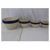 Nesting Ceramic Bowls - Beige with Blue Rim - Made in Portugal
