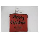 Merry Christmas Sign - Red Tin with Wire Hanger