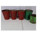 Tin Cups - Red Santa Pattern (3) & Green Tree Cup & Bunny Motif