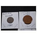 Australian 5c (1981, 1977) & UK Pennies (2p 1995; 1p 1971/2006/1981)