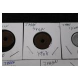 Japanese Coins - Two 5-Yen (hole-in-center), Two 1-Yen, and One 1-Sen on Display