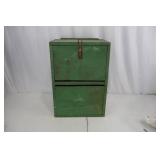 Green Metal Wall Cabinet - Glass Front Door, 2 Shelves
