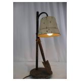 Industrial Table Lamp & Shovel Motif Base - Distressed Cream Shade