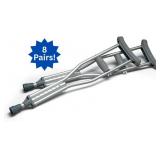 MSRP $320 New Case of MediChoice Aluminum Crutches – 8 Pairs Total – Push-Button Adjustable, Fully Assembled, Durable/Strong, Adult Size 5’2”–5’10”, Up to 300 lbs Perfect for Medical Fac