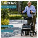 Elenker Stand Up Straight Rollator Upright Walker with Seat, Backrest, Storage Bag - Includes Manual - Easy to Maneuver, Used for a Variety of Terrains, Safe and Durable - Like New Condition!