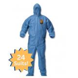 MSRP $350 = 1 Case (24 each) NEW Kleenguard 45094 Blood and Chemical Splash Protection Hooded & Booted Denim Coveralls - Size XL Blue