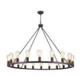 LWYTJO Loughlam 20-Light Antique Black Farmhouse Candle Style Wagon Wheel Chandelier for Living Room Kitchen Island Dining Room Customer Returns See Pictures