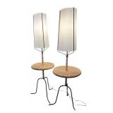 LL  - Pair of Floor Lamp Tables with Wicker Shelf and Tripod Base