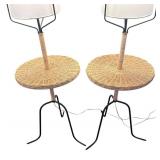 LL  - Pair of Floor Lamp Tables with Wicker Shelf and Tripod Base