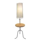 LL  - Pair of Floor Lamp Tables with Wicker Shelf and Tripod Base