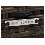 G - Hampton Bay Patio Chairs with Built-in Ottomans and Glass Top Table