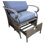 G - Hampton Bay Patio Chairs with Built-in Ottomans and Glass Top Table