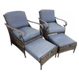 G - Hampton Bay Patio Chairs with Built-in Ottomans and Glass Top Table