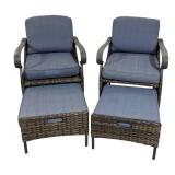 G - Hampton Bay Patio Chairs with Built-in Ottomans and Glass Top Table