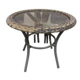 G - Hampton Bay Patio Chairs with Built-in Ottomans and Glass Top Table