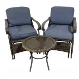 G - Hampton Bay Patio Chairs with Built-in Ottomans and Glass Top Table
