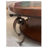 FR - Round Coffee Table with Slate Tile Top and Metal Accents