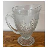 DR - Vintage Iris and Herringbone Glass Pitcher, Covered Dish and Bowl