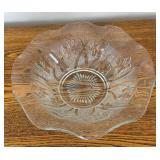 DR - Vintage Iris and Herringbone Glass Pitcher, Covered Dish and Bowl