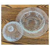 DR - Vintage Iris and Herringbone Glass Pitcher, Covered Dish and Bowl