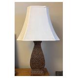 O - Table Lamp with Patterned Brown Base and White Shade