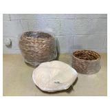 PawHut 20" Natural Braided Banana Leaf Elevated Cat Bed Basket with Cushion - Brown
