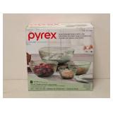 NEW PYREX COLORS GLASS MIXING BOWLS WITH LIDS 8PC.