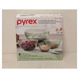 NEW PYREX COLORS GLASS MIXING BOWLS WITH LIDS 8PC.