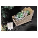 Holiday Decor Lot with Artificial Tree, Sleigh, Ornaments, and Candle Display