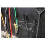 Collection of Yard and Snow Tools with Shovels, Brooms, Rake, and Snow Pusher