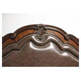 Ornate Queen Size Wood and Upholstered Headboard with Footboard