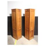 Pair of Wooden Corner Bookcases with Cabinet Doors