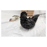 Cast Iron Chicken Candle Holder and Metal Fly Swatter Style Chicken Décor
